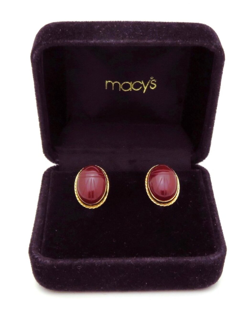 Vintage 14K Gold WRE Carnelian Beetle Scarab Egyptian Earrings W.E. Richards Co.